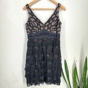 Sue Wong Beaded Flapper Mini Dress Size 10 Vtg Y2K Gatsby Cocktail 20s Art Deco